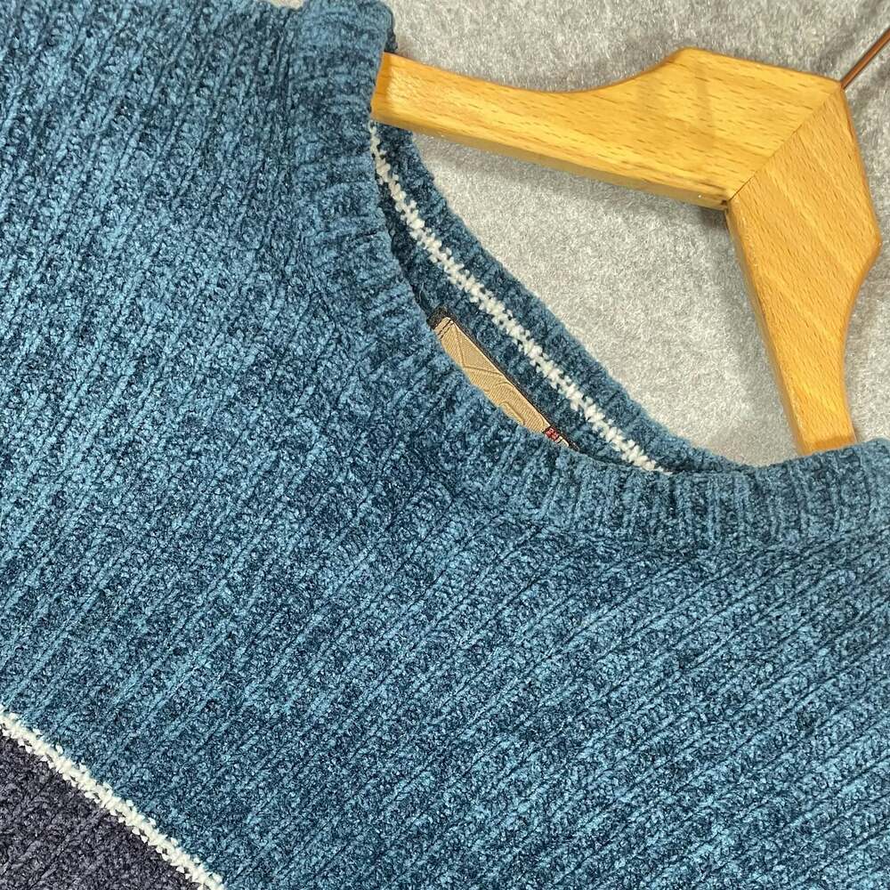 XG Vintage Teal and Navy Blue XL Ribbed Knit Crewneck Sweater